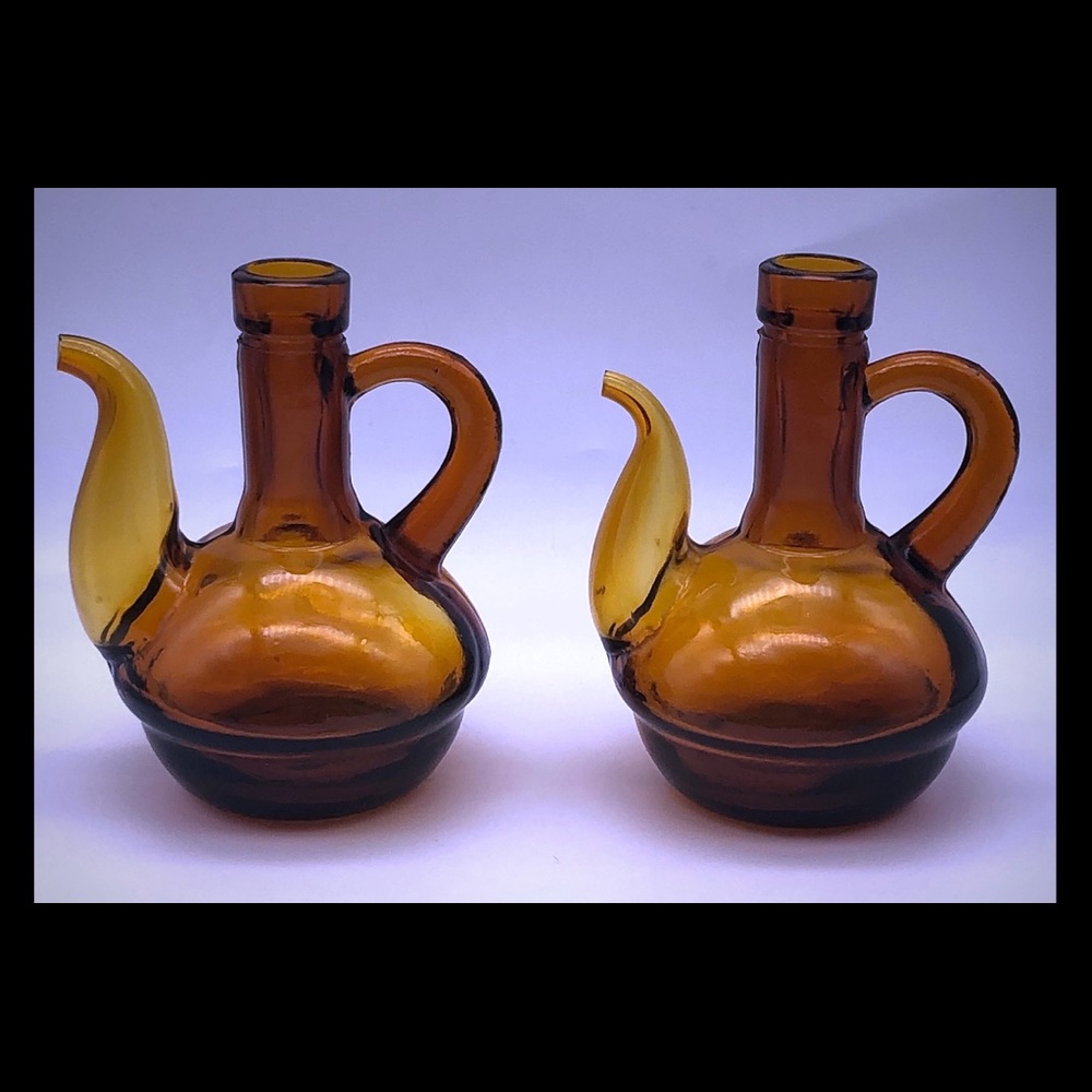 Vintage Amber Handblown Glass Oil/Vinegar Cruets